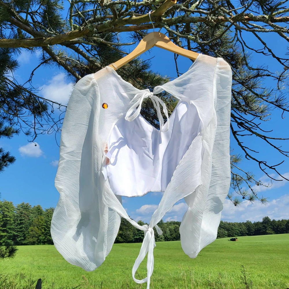 Hutch Hart Long Sleeve Open-Back Organza Top - White - XS - Picture 4 of 9